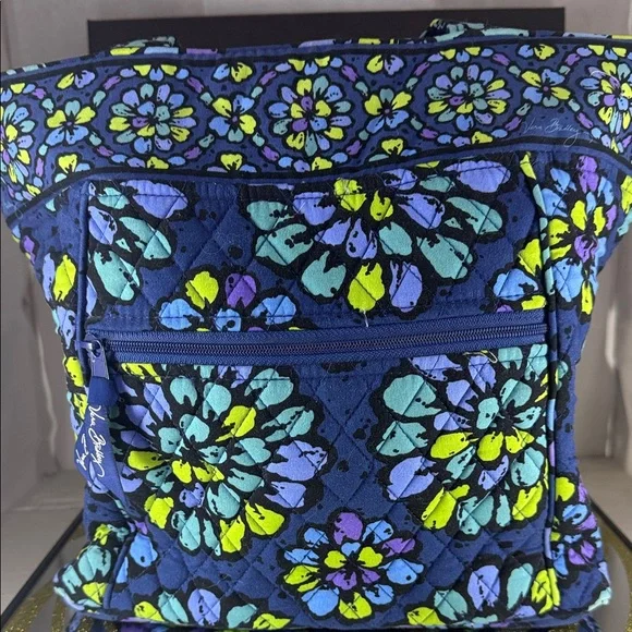 Vera Bradley Navy Quilted Tote with Teal, Lime & Purple Floral Medallions - Picture 7 of 12